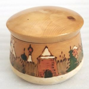 VTG Russian Artisan Birchwood Round Trinket Box